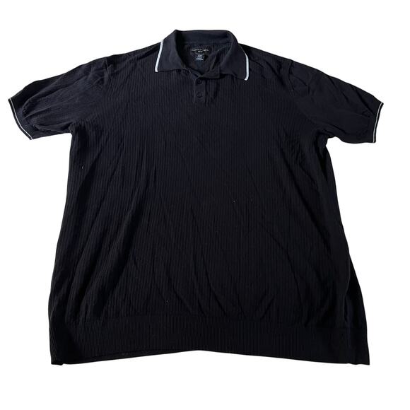 NWT Black Ribbed Knit Casual Polo Shirt Men's 2XL Tall Preppy Old Money - Picture 1 of 6